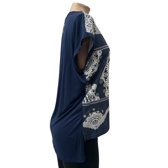 Desigual Geo Mandala Print Cap Sleeves Hi-Low Hem Tunic Top Lightweight‎ Women M - Picture 4 of 12